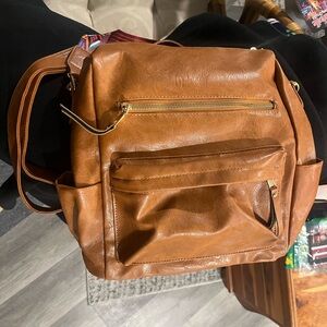 Elegant Tan Leather Women's Backpack